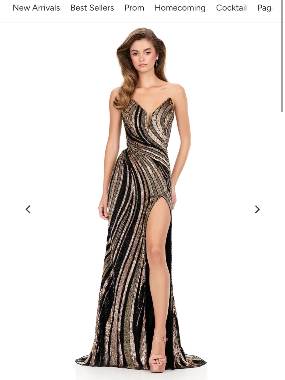 ashley lauren style 12231 strapless Black and Gold Sequin Prom Dress